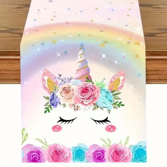 Unicorn Theme Pink Table Runner birthday Party Decoration Theme Table Banners - Picture 1 of 5